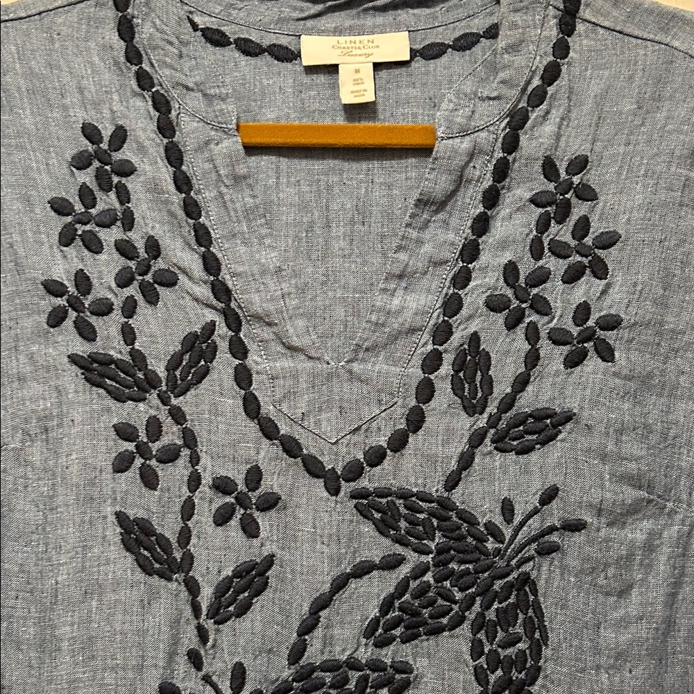 Charter Club Linen Floral Embroidered Tunic Women's M Coastal Resort Beach - Picture 3 of 14
